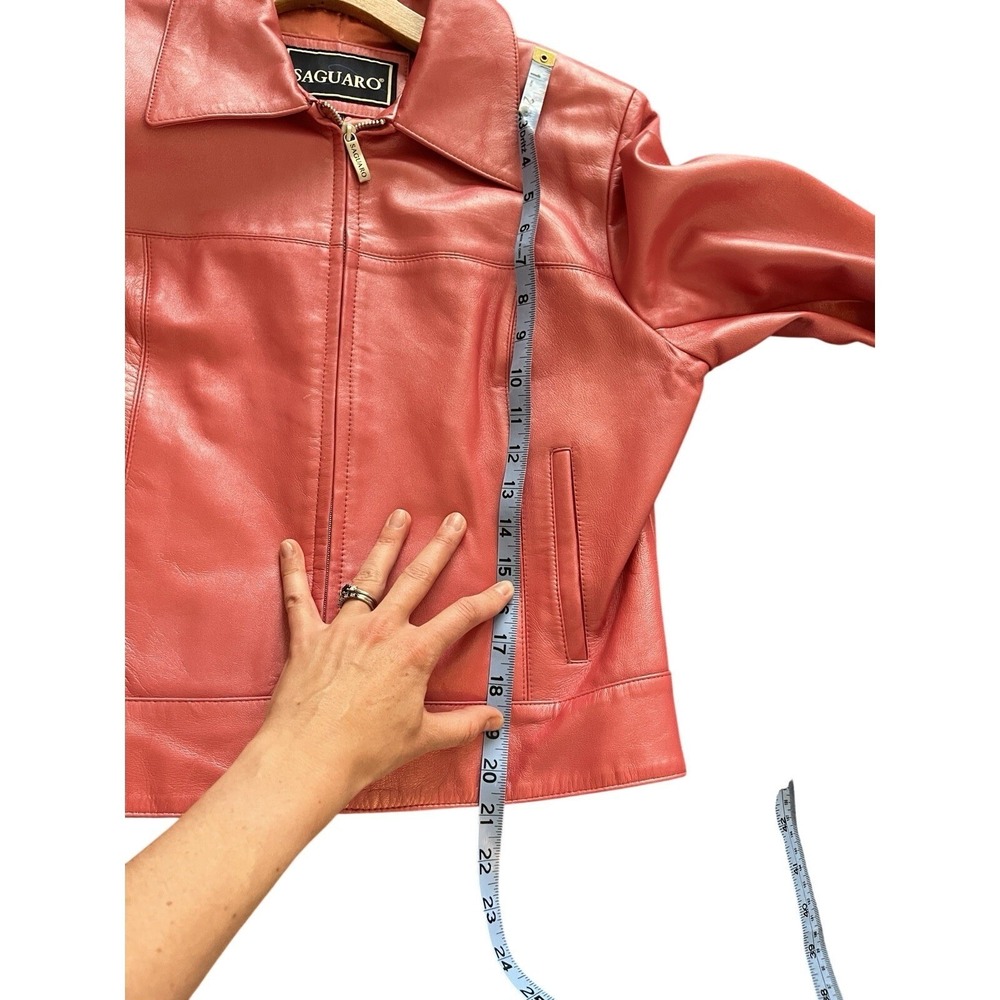 Women's Saguaro Hot Pink Leather Full Zip Moto Biker Leather Jacket Size Large - Picture 8 of 9
